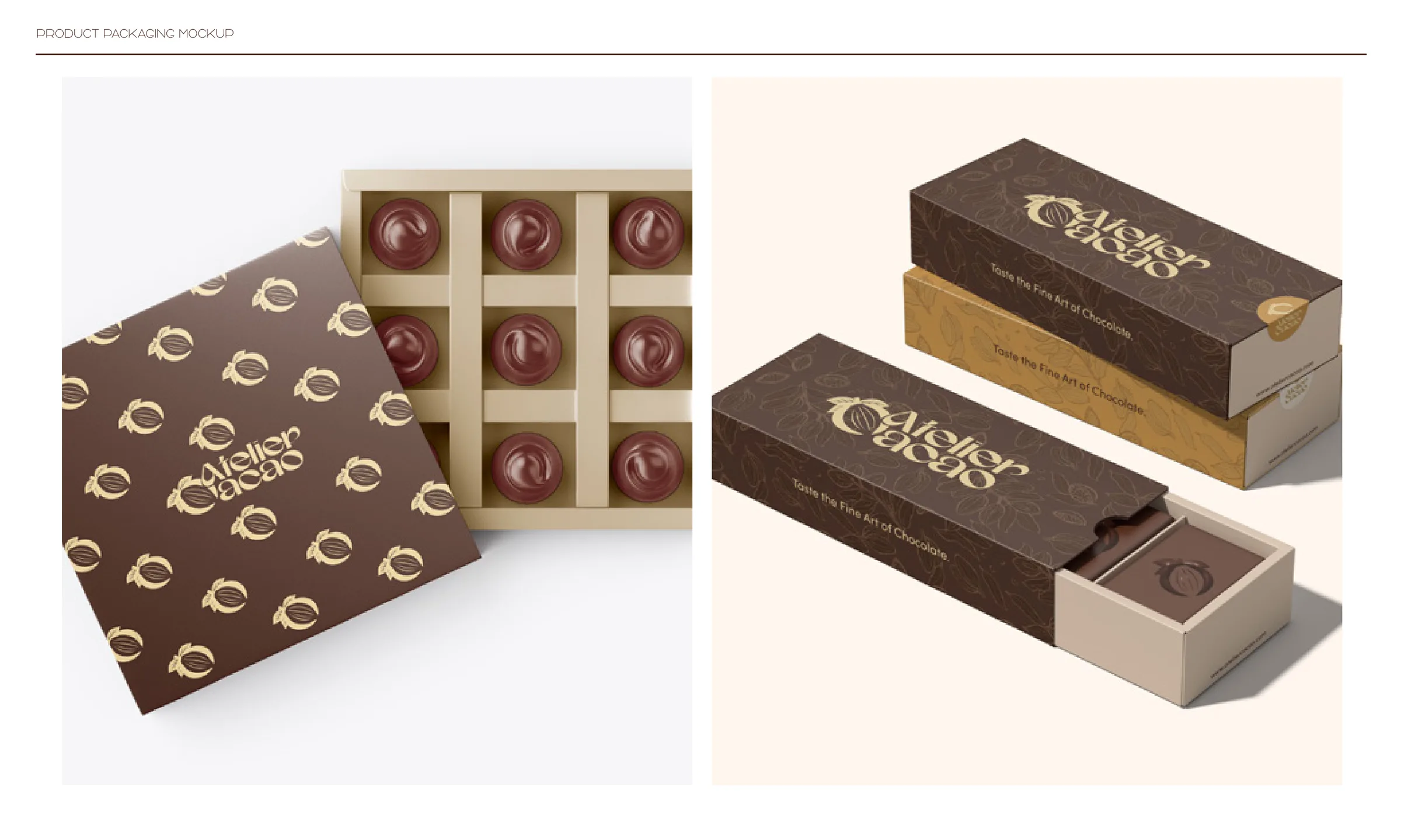 Atelier Cacao bonbon box packaging mockups