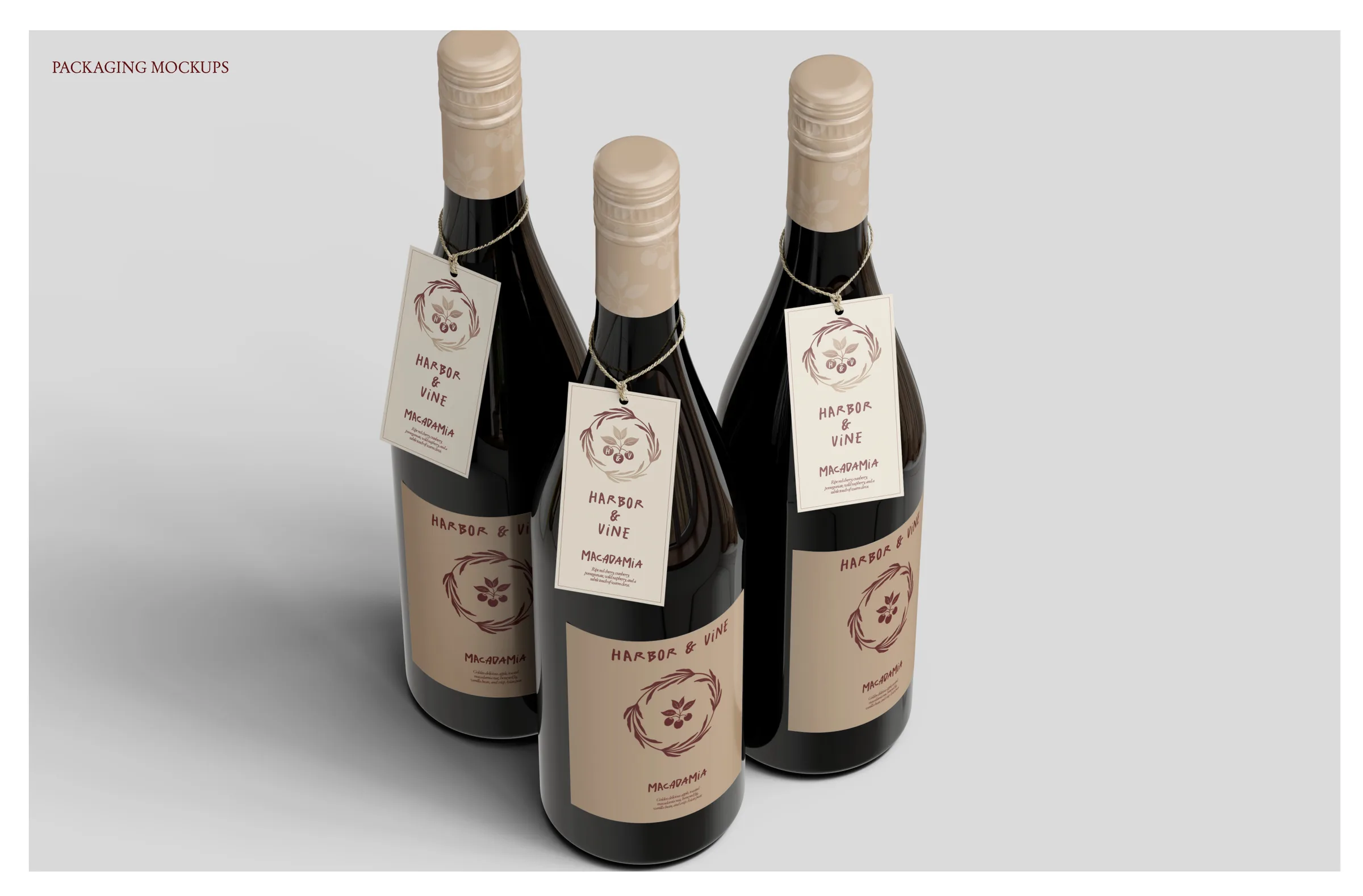 Three Harbor & Vine bottles with hang tags